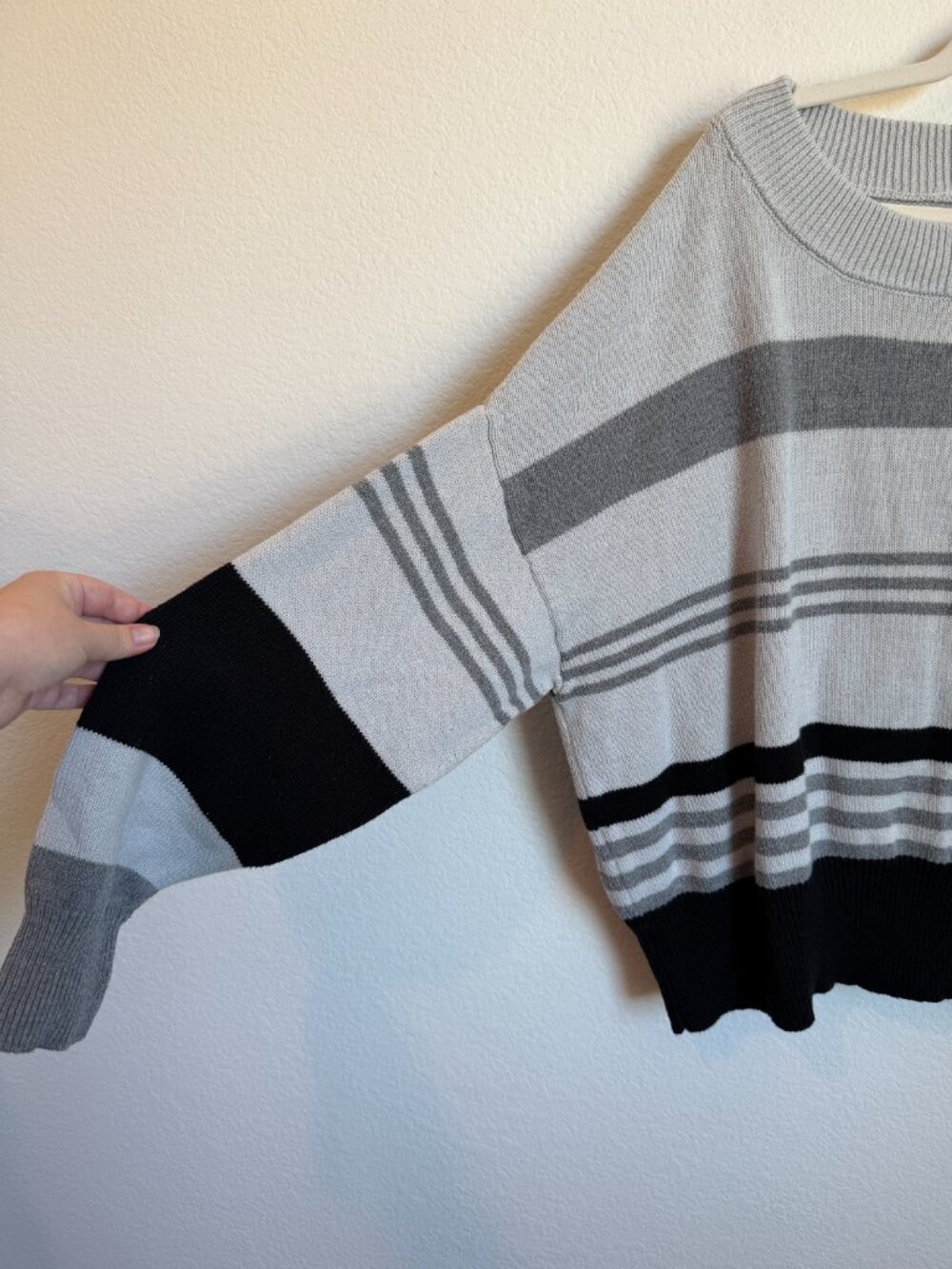 Lucky Brand Grey and Black Boxy Striped Sweater XXL - Picture 3 of 6